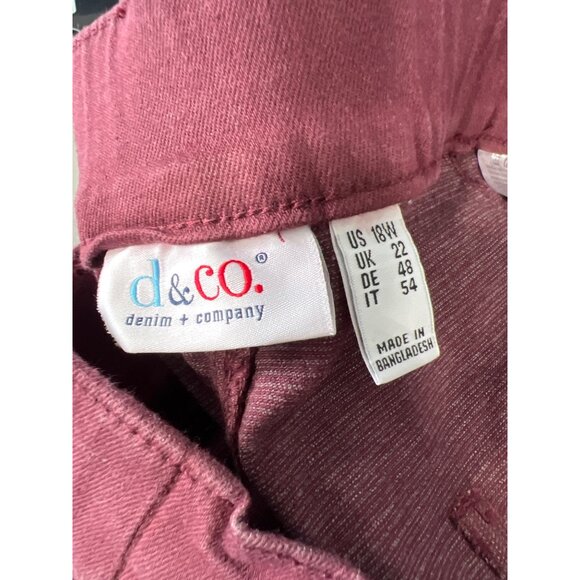 Denim and Co Easy Stretch Denim Regular Wide Leg Jean Burgundy Womens Plus 18 - Picture 3 of 6